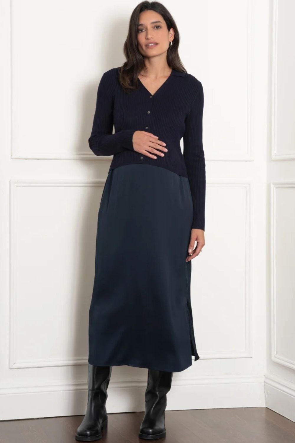 Valentine Red-Colored Maternity 3/4th Gown