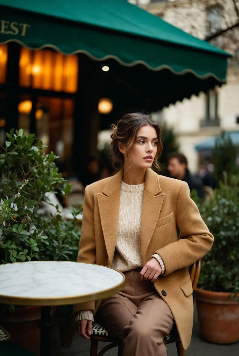 oversized blazer + knit sweater + trousers