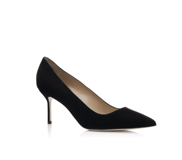 Black pointed-toe heels with slim stiletto, classic silhouette often seen in old money shoe brands