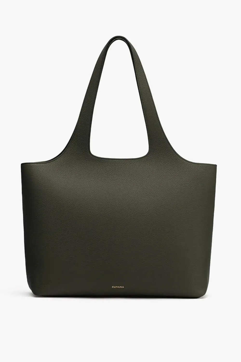 Minimal structured leather tote bag in dark olive, a practical staple highlighted in 7 Timeless Pieces to Start 2026 Right