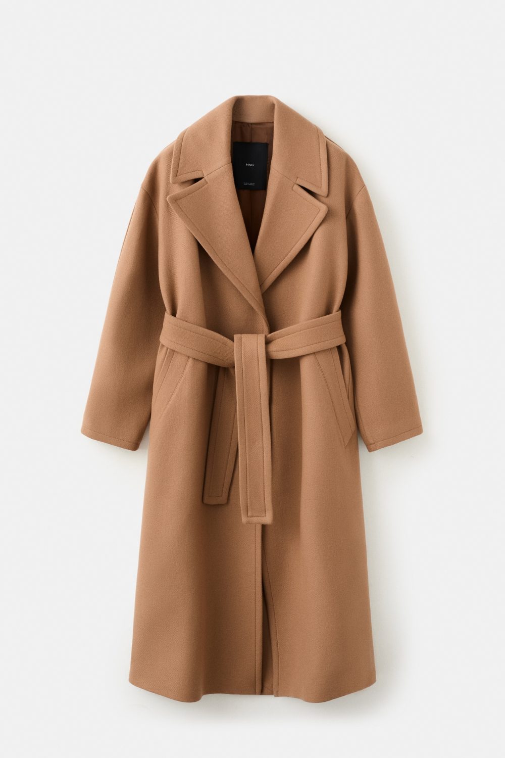 Camel belted wool coat with classic lapels, a timeless outerwear staple from 7 Timeless Pieces to Start 2026 Right for an elegant wardrobe