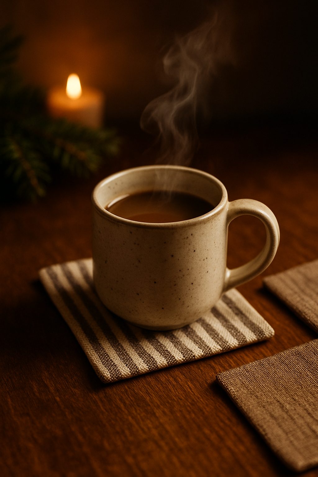 Cloth coasters beside a glass on linen, a thoughtful Elegant Gifts for the Home Lover detail.