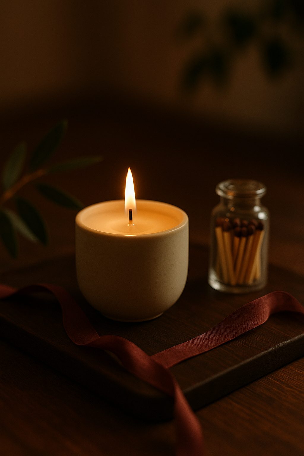 Minimal candle and wooden matches in soft light for Elegant Gifts for the Home Lover.