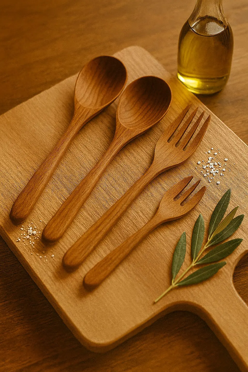 Wooden kitchen utensils on stone countertop for Elegant Gifts for the Home Lover.