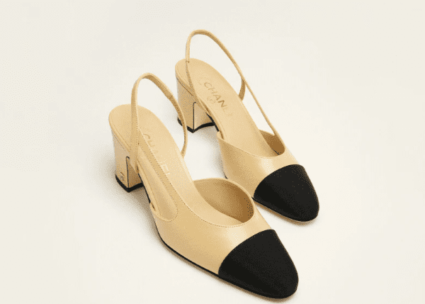Chic beige and black slingback block heels styled on a neutral backdrop. Heels That Are Actually Comfortable and Elegant