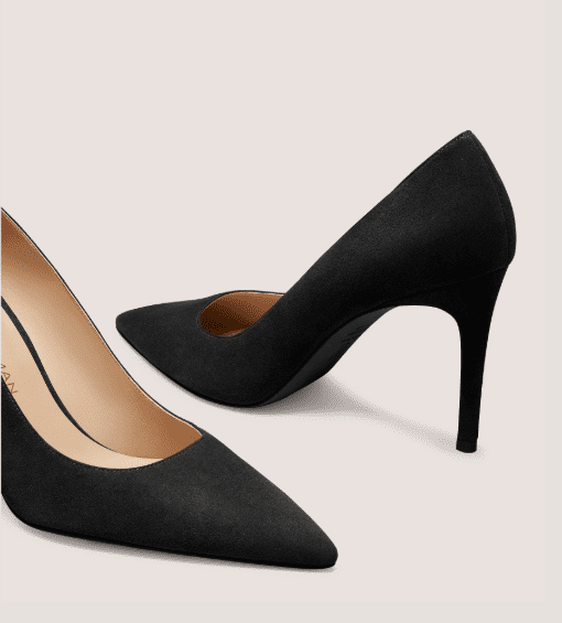 Black suede pointed-toe pumps with a sleek high heel shown on a soft neutral background. Heels That Are Actually Comfortable and Elegant