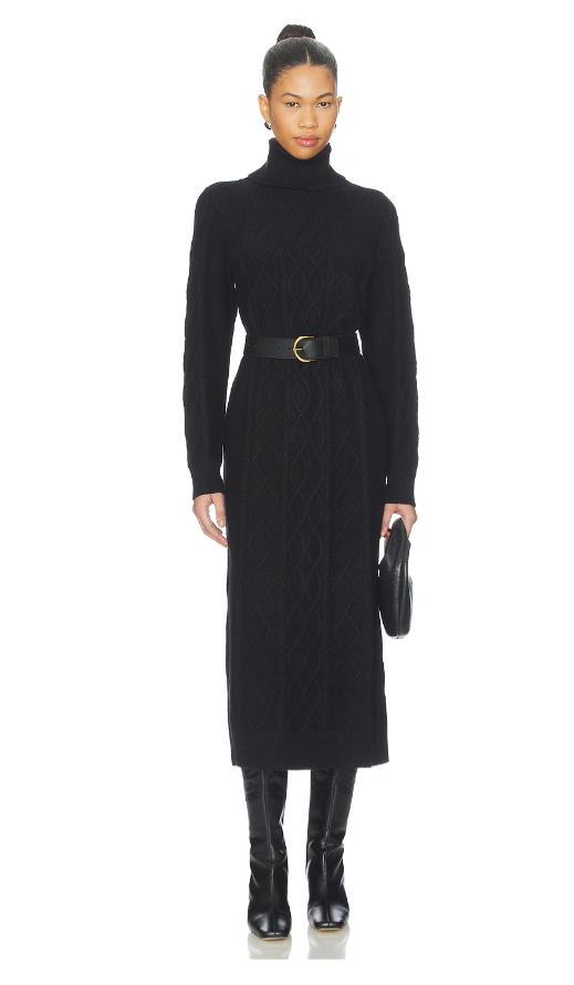 Elegant black sweater dress with boots for What to Wear When Meeting His Family, warm, composed, and effortlessly appropriate