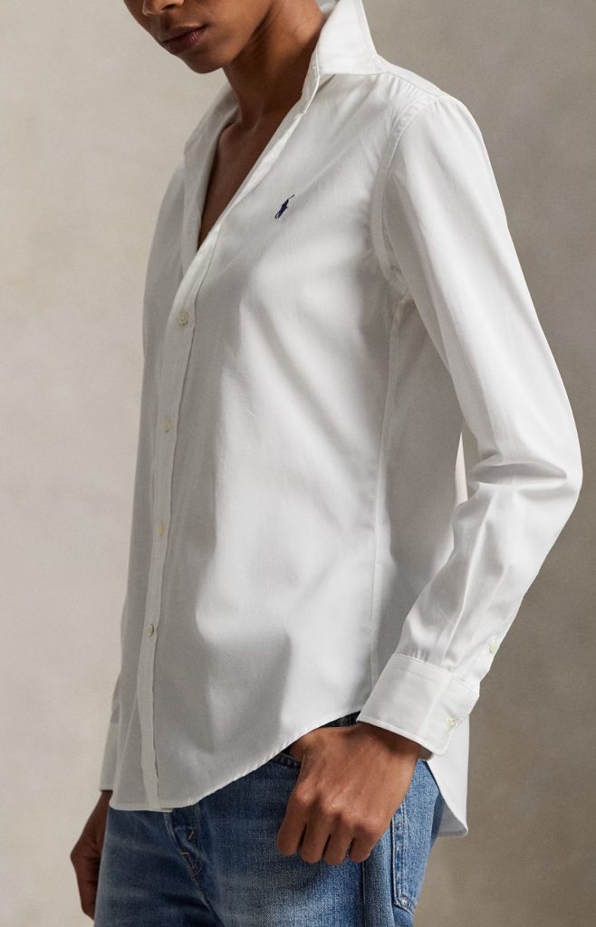 Classic white button-up styled simply for What to Wear When Meeting His Family, polished, modest, and timeless first impression look