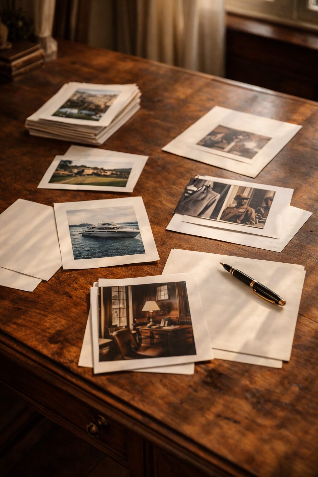 Printed images laid out on a wooden table, showing hands-on intention while creating a 2026 vision board