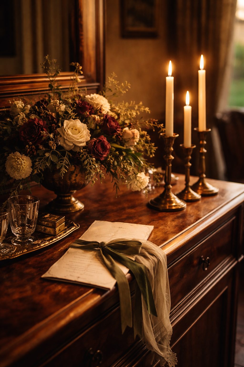 Quiet, elegant wedding setting with natural light and refined details reflecting classic 2026 wedding trends