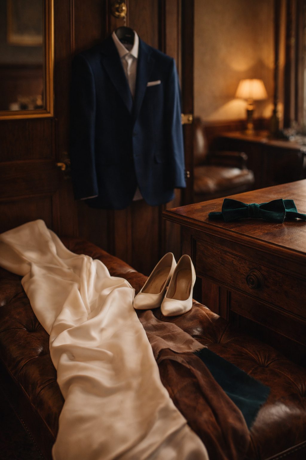 Timeless wedding attire in natural fabrics and clean lines, reflecting elegant 2026 wedding trends