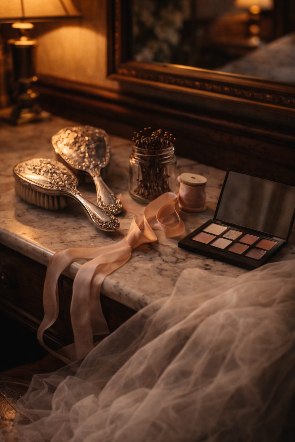 Soft romantic bridal hair and makeup with natural glow, aligned with understated 2026 wedding trends