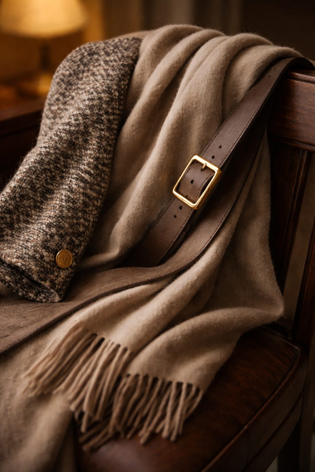 Close-up of wool, silk, and leather details styled with a Corporate Dress for a rich, textured work look