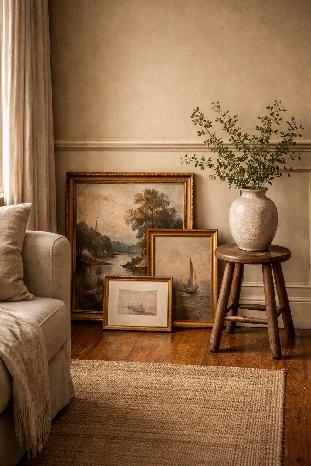 Declutter decor using timeless materials like wood and ceramic that feel collected, personal, and long lasting.