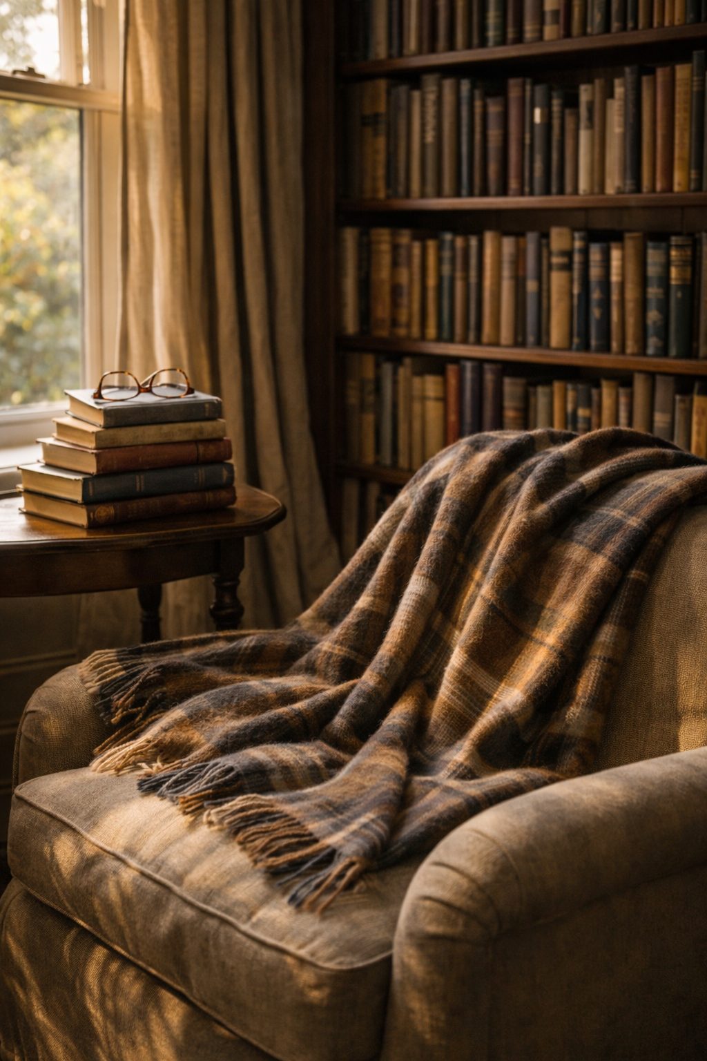 Reading nook with books and glasses by window, Elegant Daily Routines to start in 2026 slow unwinding