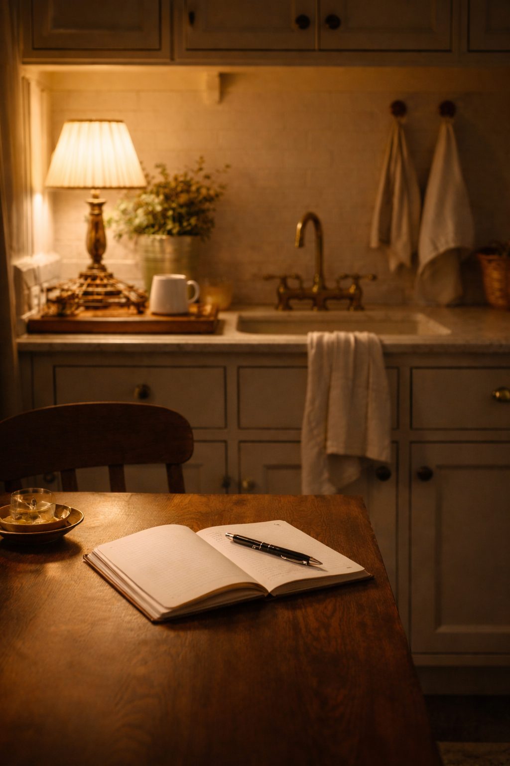 Quiet evening kitchen with lamp lit counters, Elegant Daily Routines to start in 2026 restful end of day
