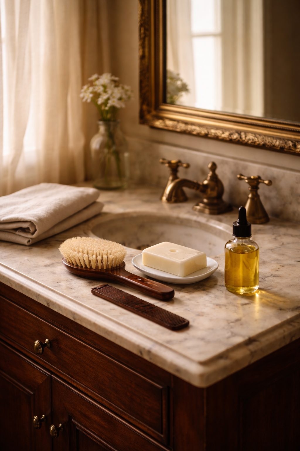 Vintage bathroom vanity grooming tools, Elegant Daily Routines to start in 2026 clean and timeless care