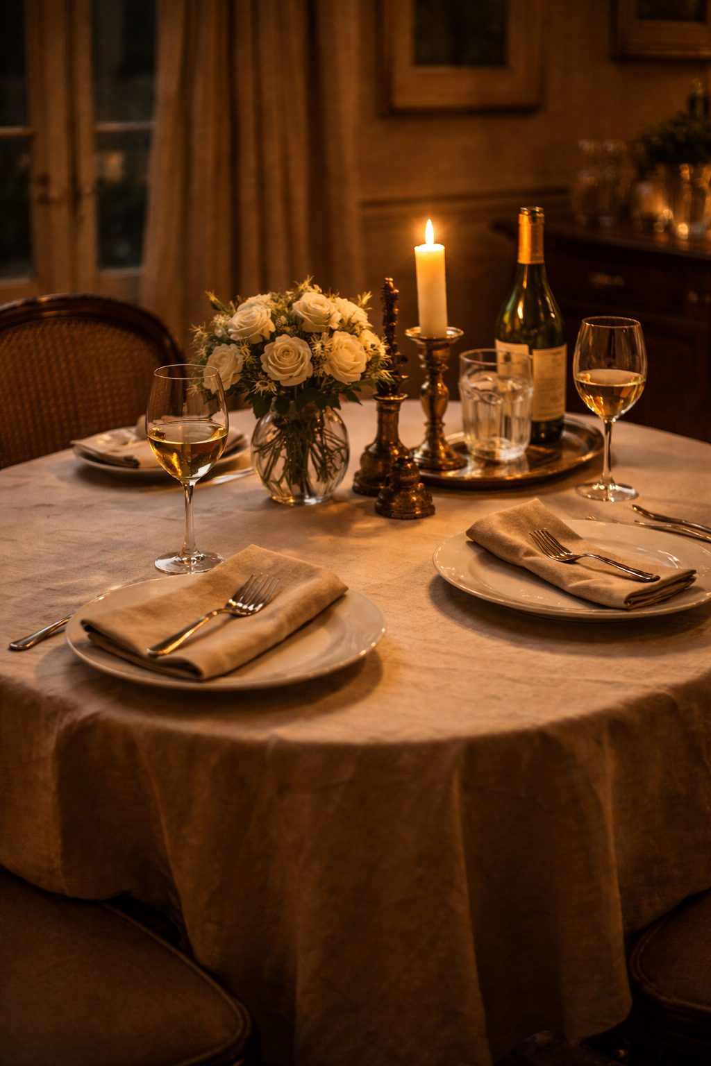 Intimate dining table set for two in warm light, expressing depth and familiarity in Old Money Habits to Start in 2026.