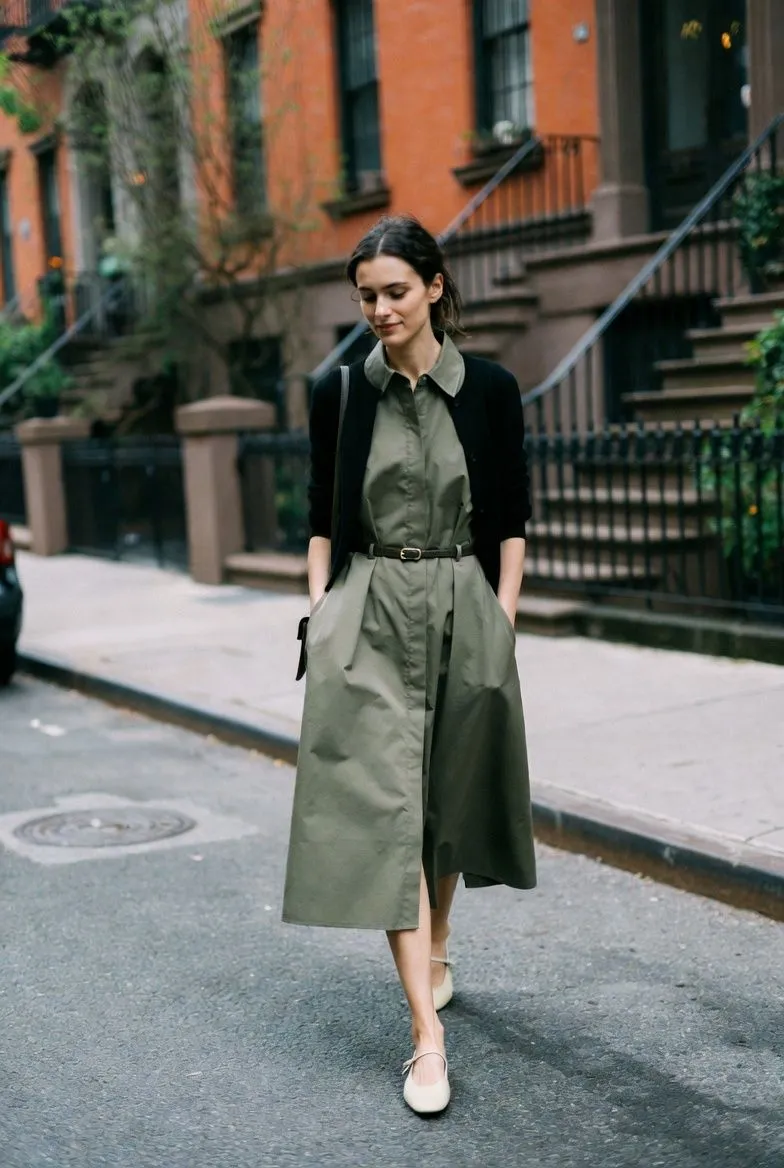 The Midi Shirt Dress With a Black Cardigan
