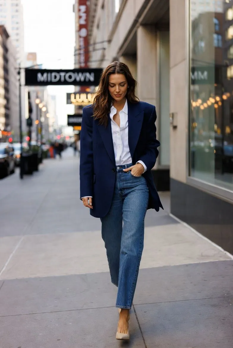 The Oversized Navy Blazer With Straight-Leg Jeanz