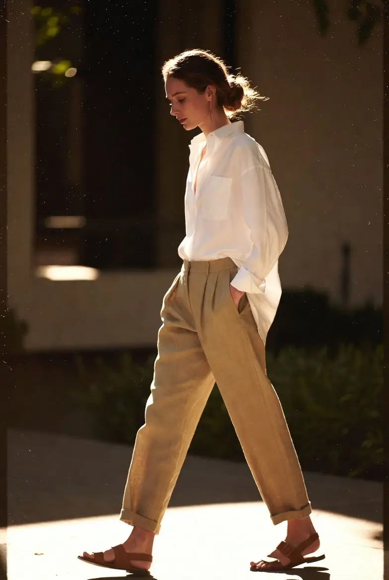 beige linen pants