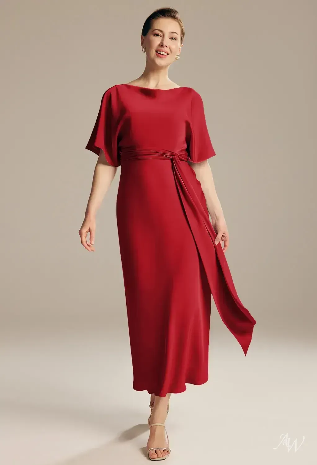 AW Romula Satin Column Midi Dress in Red