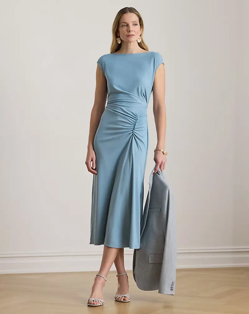 Lauren Ralph Lauren Stretch Jersey Cap-Sleeve Midi Dress