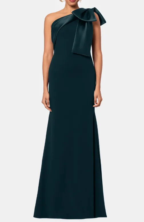 One-Shoulder Bow Mermaid Gown in Navy