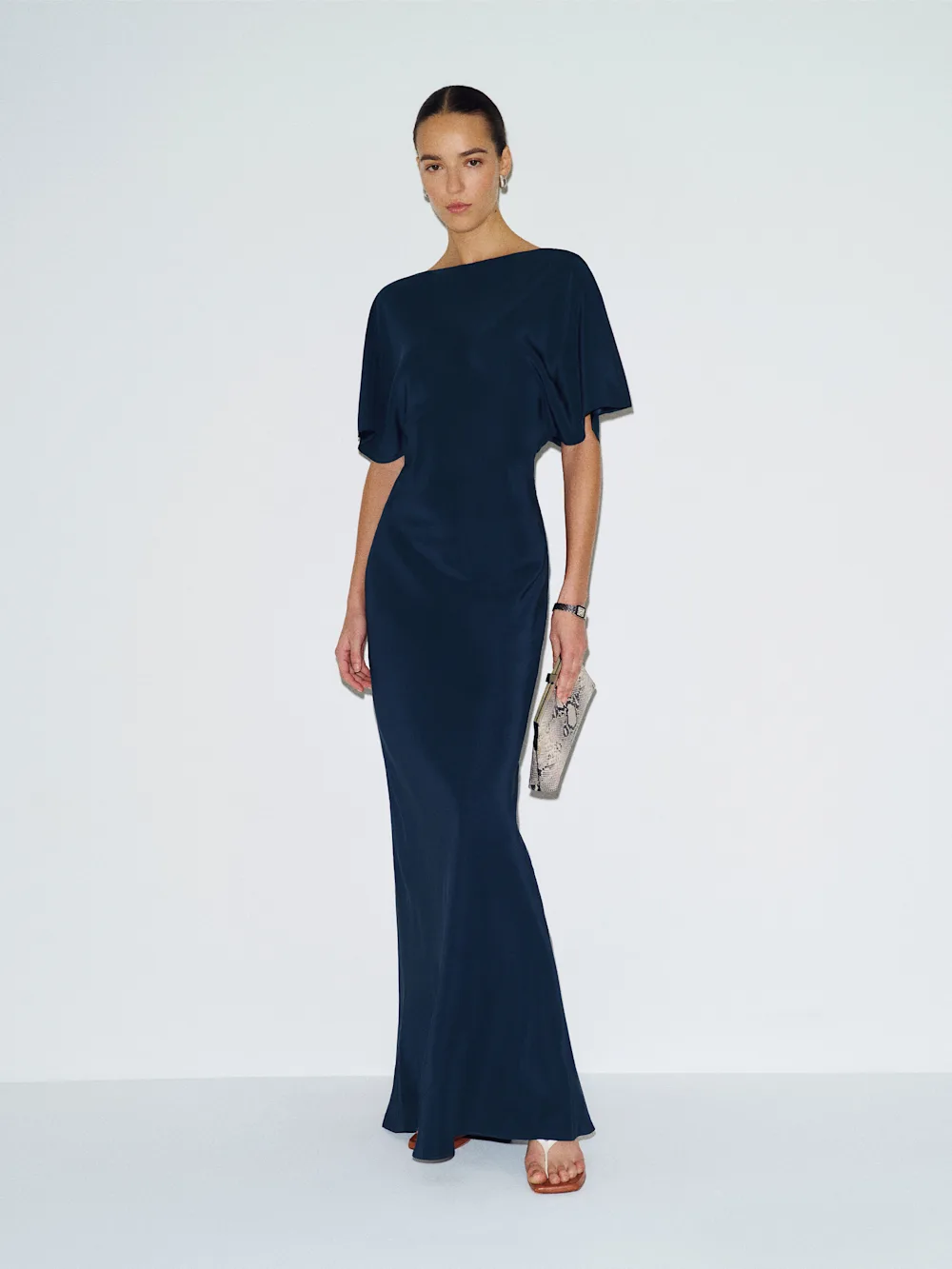 Reformation Caila Silk Maxi Dress in Navy
