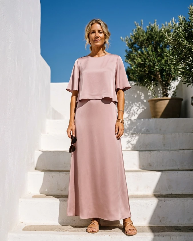 Elegant Dusty Pink Two-Piece Maxi Set