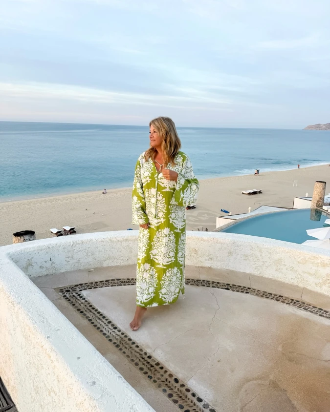 Lime Green Floral Block-Print Kaftan