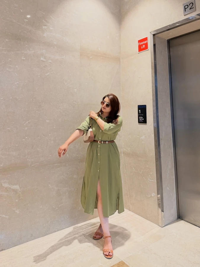 Olive Green Utility Midi Dress