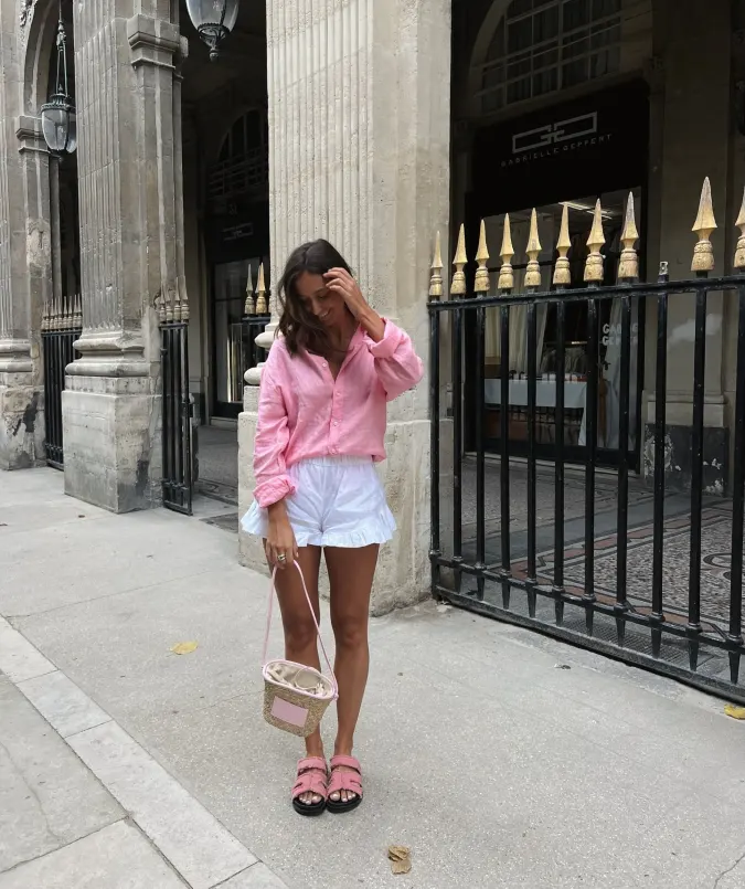 Pink Linen & Ruffled Shorts