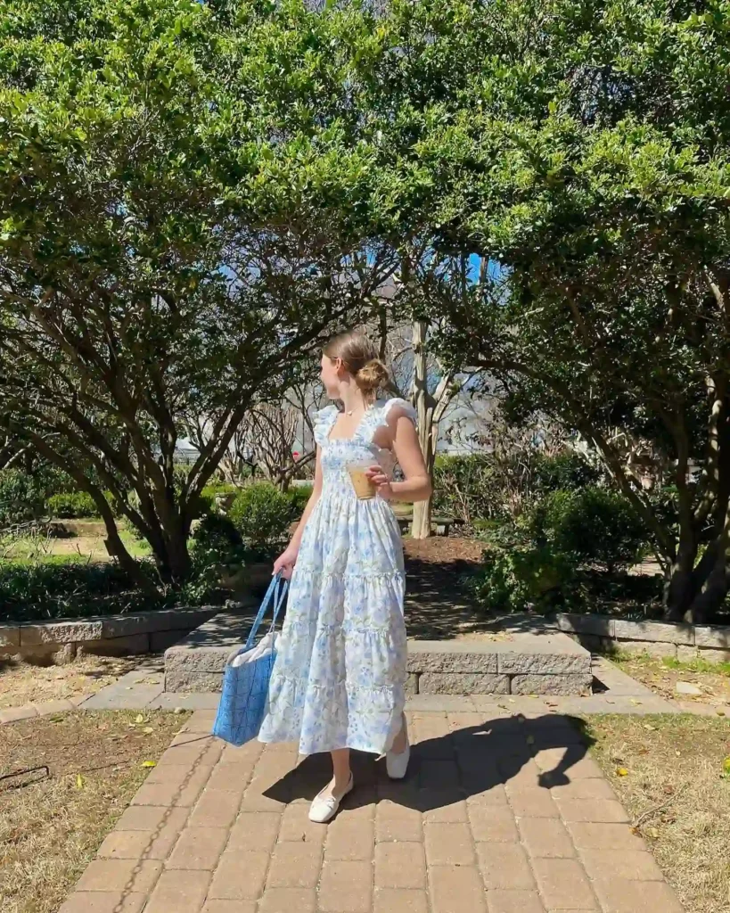 The Floral Smocked Midi & Woven Tote