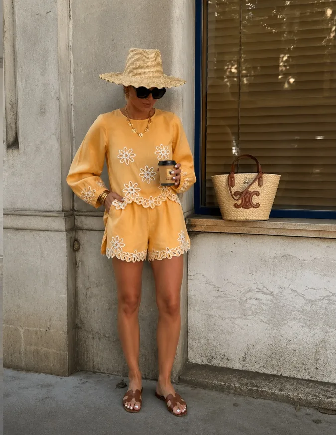 Yellow Eyelet Co-ord Set