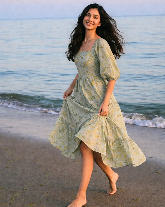 Sage Green Floral Tiered Maxi Dress