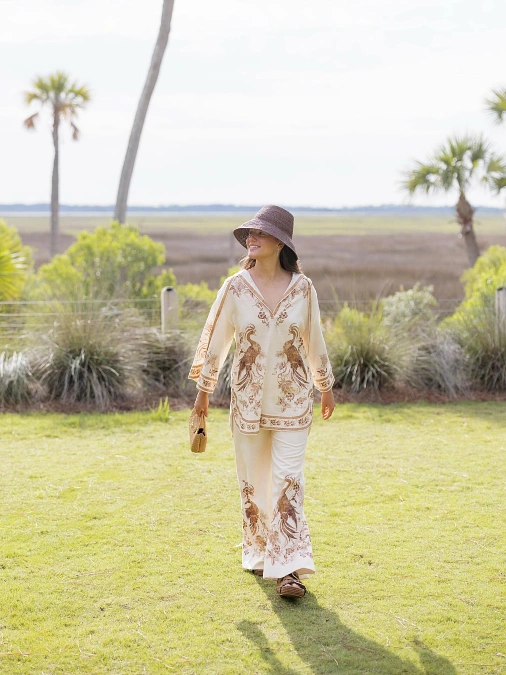 Printed Resort Set with Wide Leg Pants