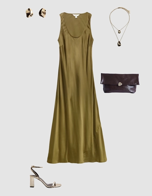 Olive Green Satin Slip Dress