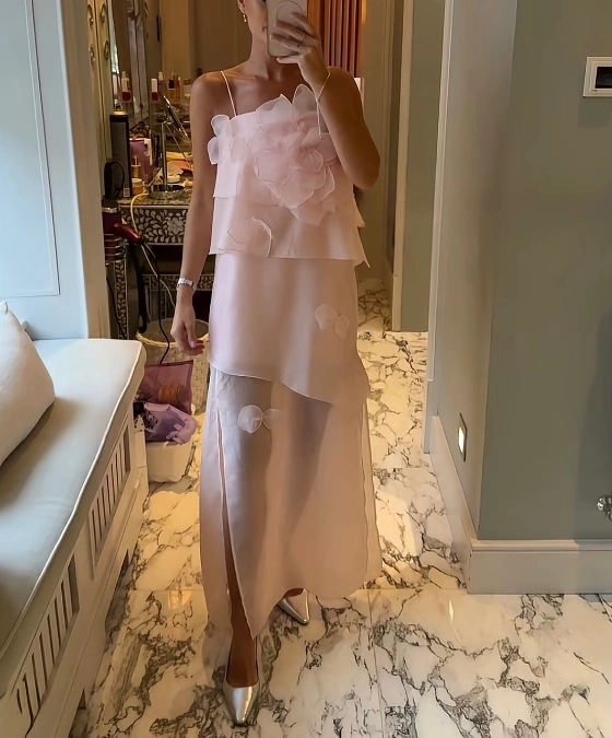 Pastel Pink Organza Tiered Dress