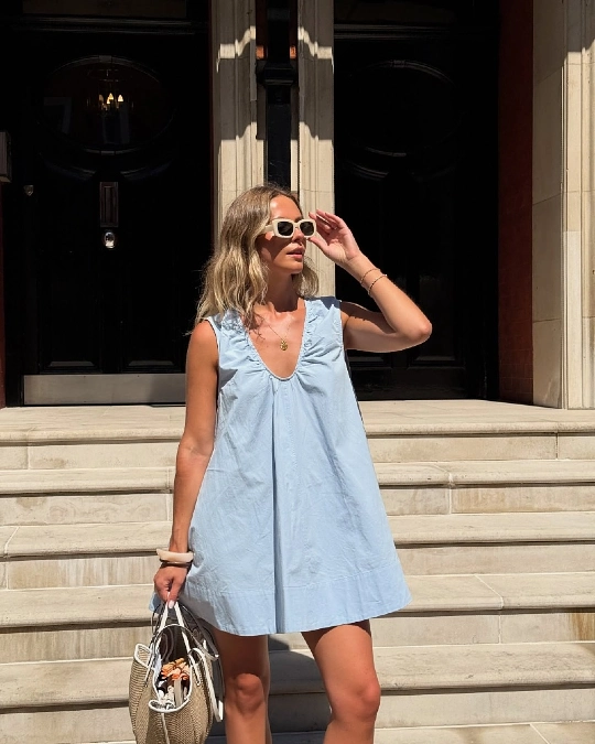 Light Blue Cotton Babydoll Dress