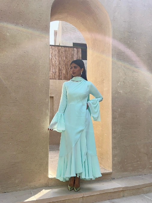 Mint Green Flared Sleeve Maxi Dress