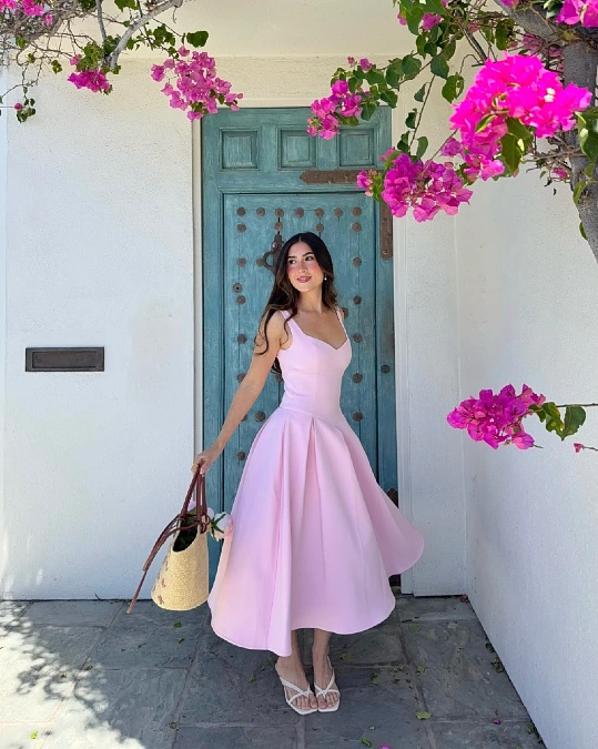 Bubblegum Pink Pleated Midi Dress