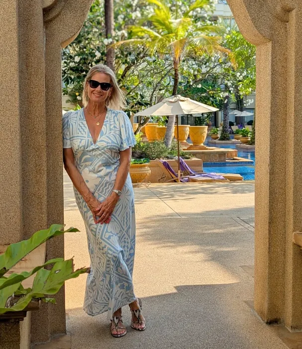 Light Blue Tropical Leaf Print Maxi Dress