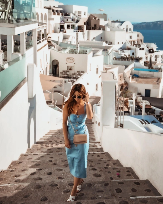 Sky Blue Midi Dress With Crossbody Bag