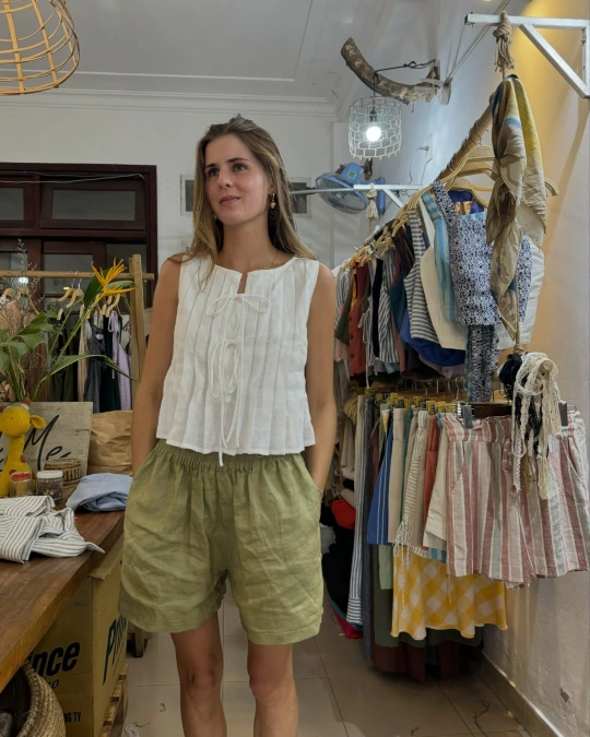 Olive Green Linen Shorts Boutique Look