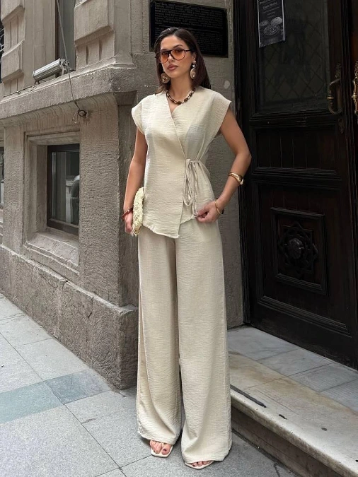 Neutral Linen Wrap Co Ord Set