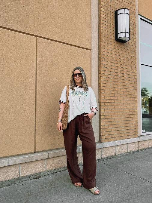 Graphic Tee With Brown Wide Leg Summer Ease