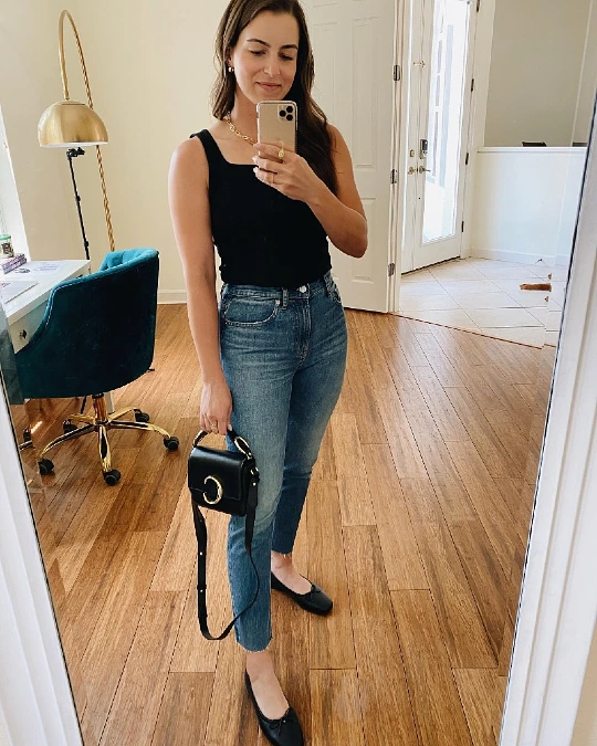 High Waisted Slim Jeans and Black Tank Top