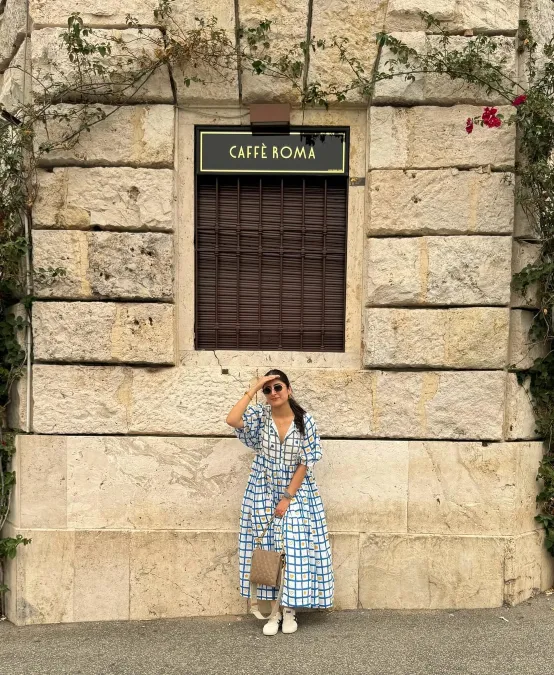 Blue Patterned Midi Dress Outfit