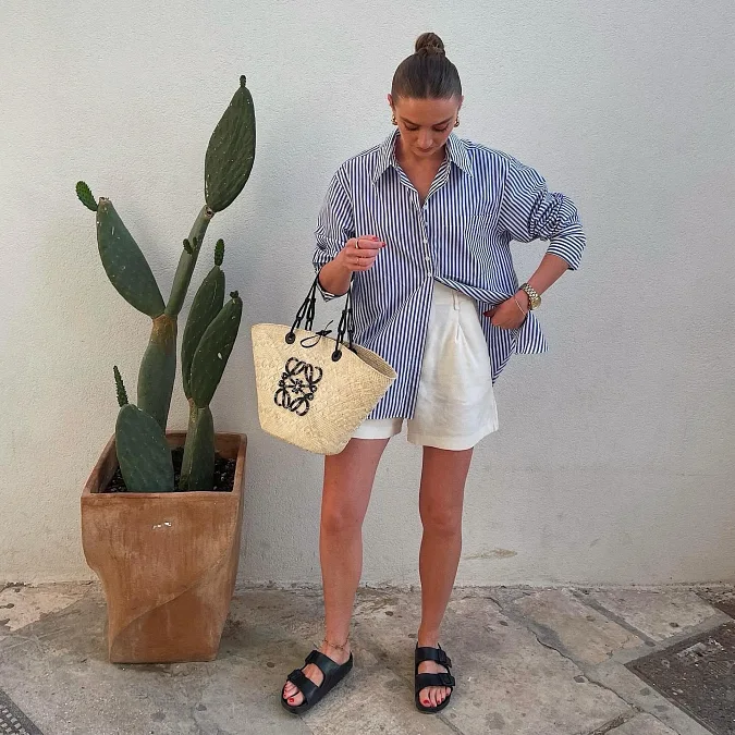 Striped Shirt and Tailored Shorts Outfit
